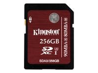 KINGSTON 256GB SDXC UHS-I Speed Class 3 90MB/s read 80MB/s write Flash Card