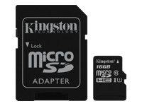 KINGSTON 16GB microSDHC Class10 UHS-I 45MB/s Read Card + SD Adapter