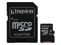 KINGSTON 64GB microSDXC Class10 UHS-I 45MB/s Read Card + SD Adapter
